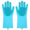 1pair Kitchen Silicone Dishwashing Gloves; Housework Cleaning Waterproof Insulation Magic Gloves; Dishwashing Brush